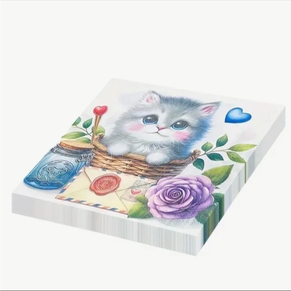Letter Floral Sweet Kitten in Basket Luncheon Paper Napkins, 20 ct